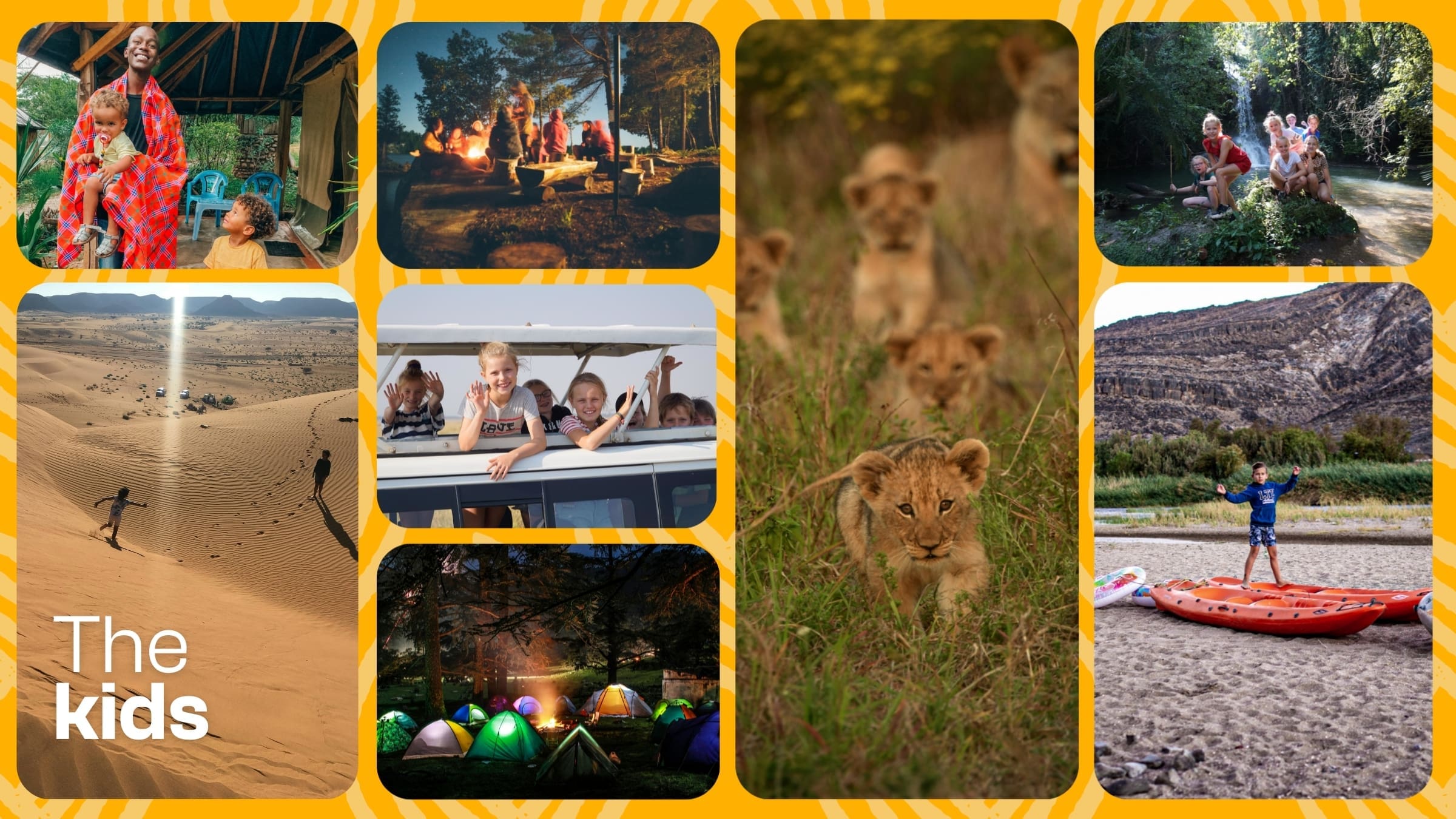 http://Een%20collage%20van%20kinderen%20die%20kamperen,%20buiten%20spelen,%20zandduinen%20verkennen,%20op%20safari%20zijn%20en%20kajakken;%20met%20tenten,%20een%20safarivoertuig,%20kinderen%20met%20leeuwenwelpjes%20en%20levendige%20natuur.%20De%20tekst%20luidt%20De%20kinderen%20linksonder.