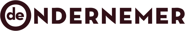 Logo met het woord de in een cirkel gevolgd door het woord ONDERNEMER in vette, zwarte hoofdletters op een witte achtergrond.